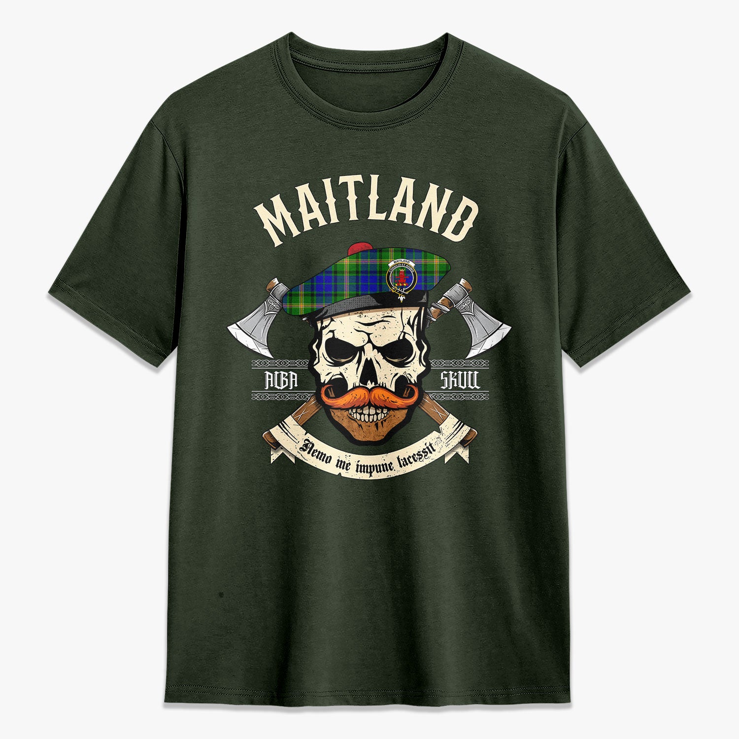 Maitland Tartan Crest 2D T-shirt - Alba Skull Style