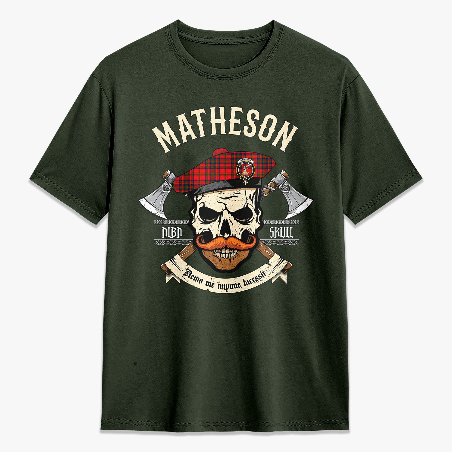 Matheson Modern Tartan Crest 2D T-shirt - Alba Skull Style