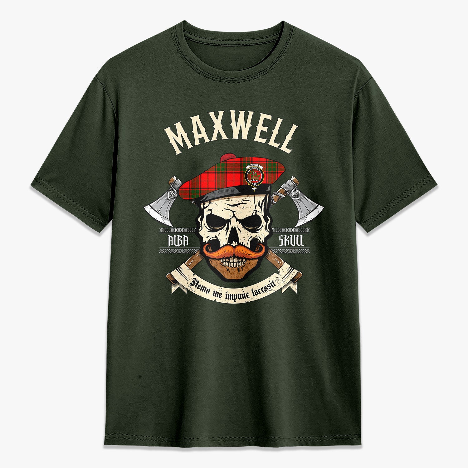 Maxwell Modern Tartan Crest 2D T-shirt - Alba Skull Style