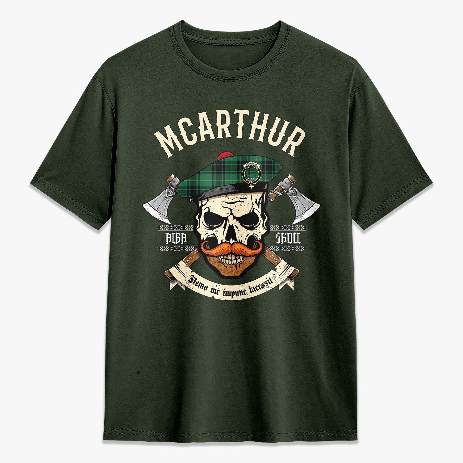 McArthur Ancient Tartan Crest 2D T-shirt - Alba Skull Style