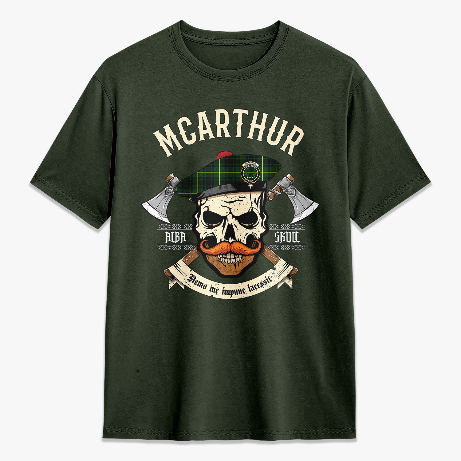 McArthur Modern Tartan Crest 2D T-shirt - Alba Skull Style