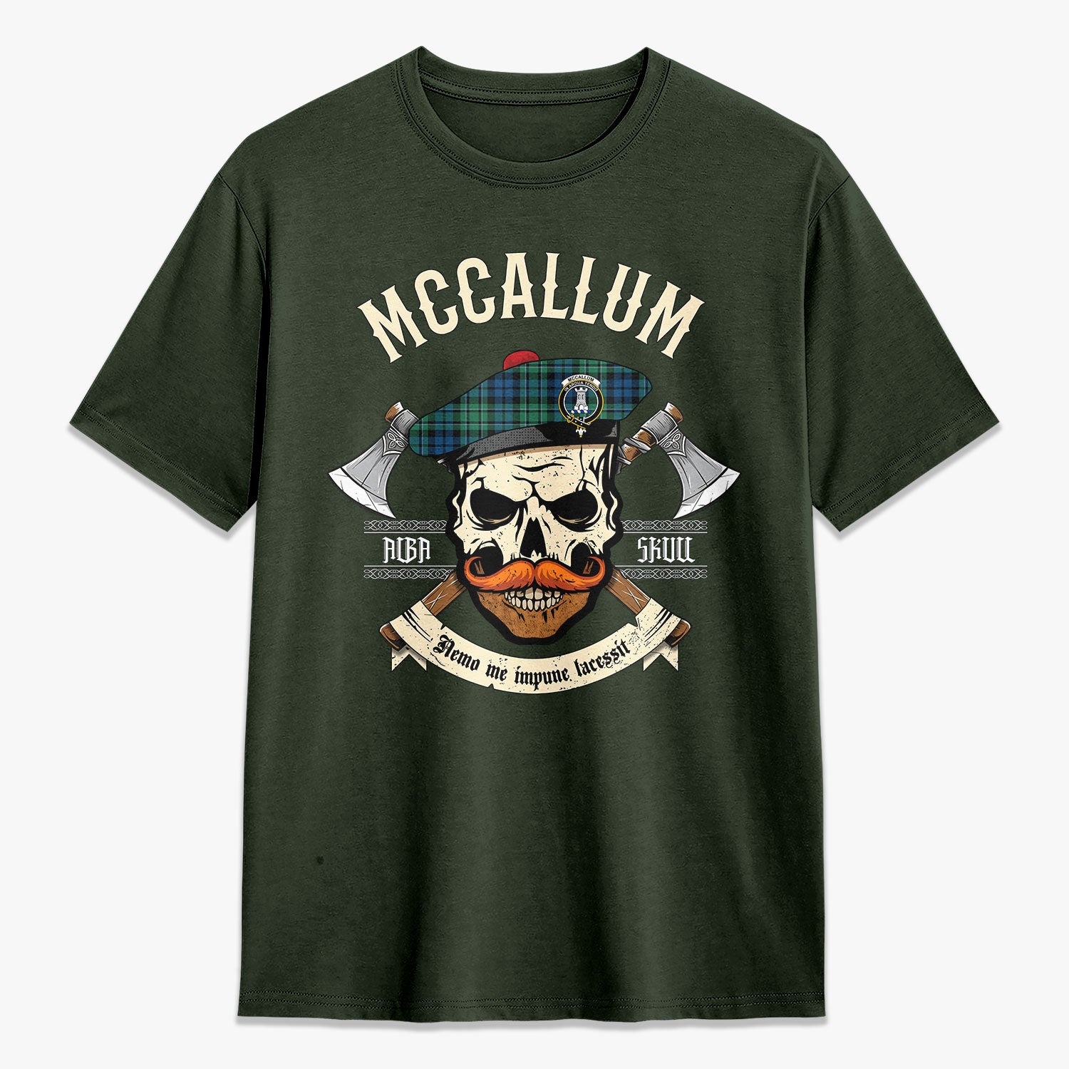 McCallum Ancient Tartan Crest 2D T-shirt - Alba Skull Style