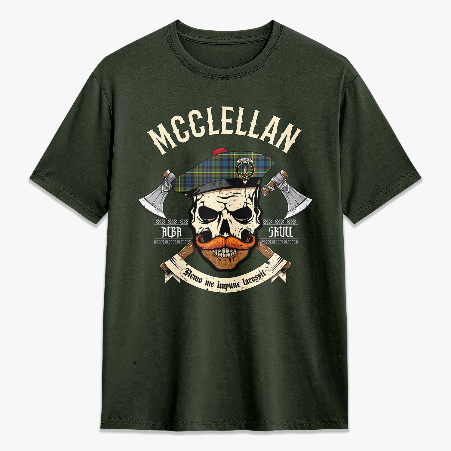 McClellan Ancient Tartan Crest 2D T-shirt - Alba Skull Style