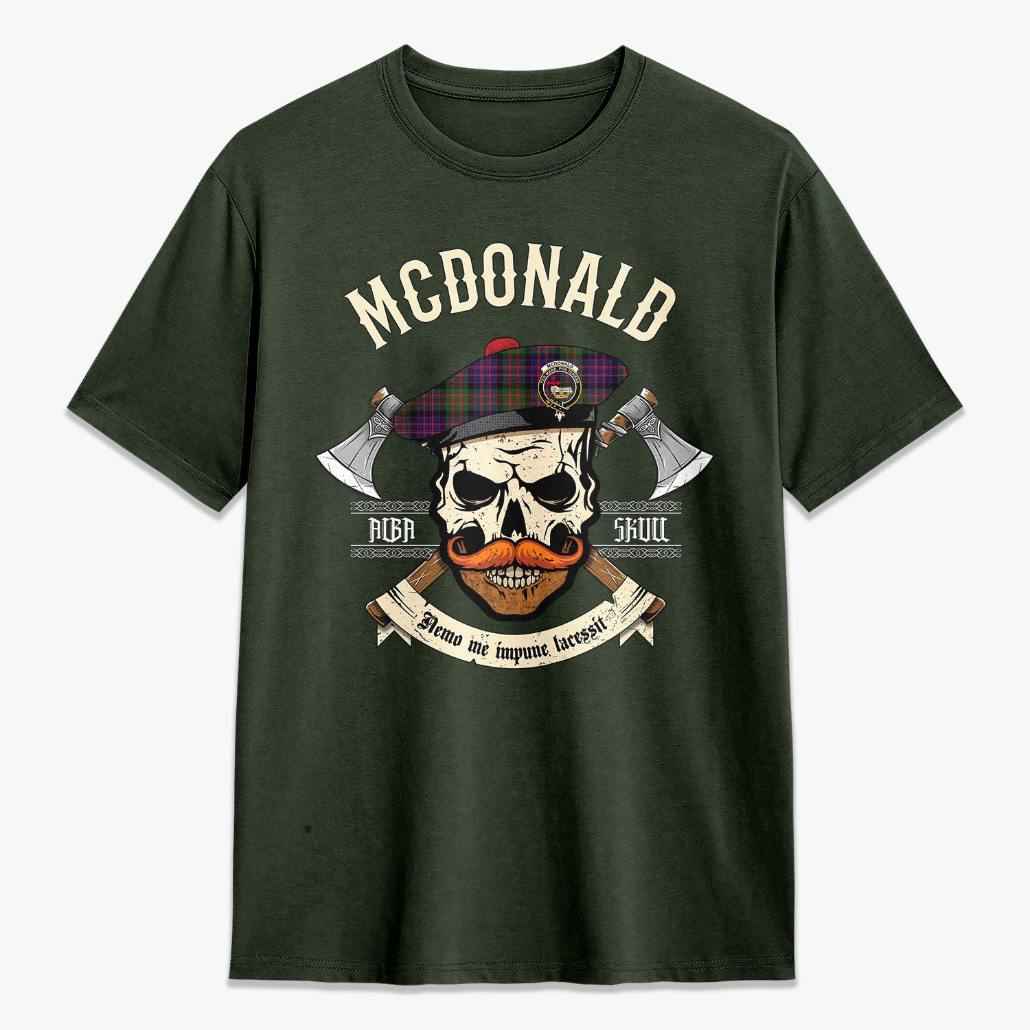 McDonald Modern Tartan Crest 2D T-shirt - Alba Skull Style