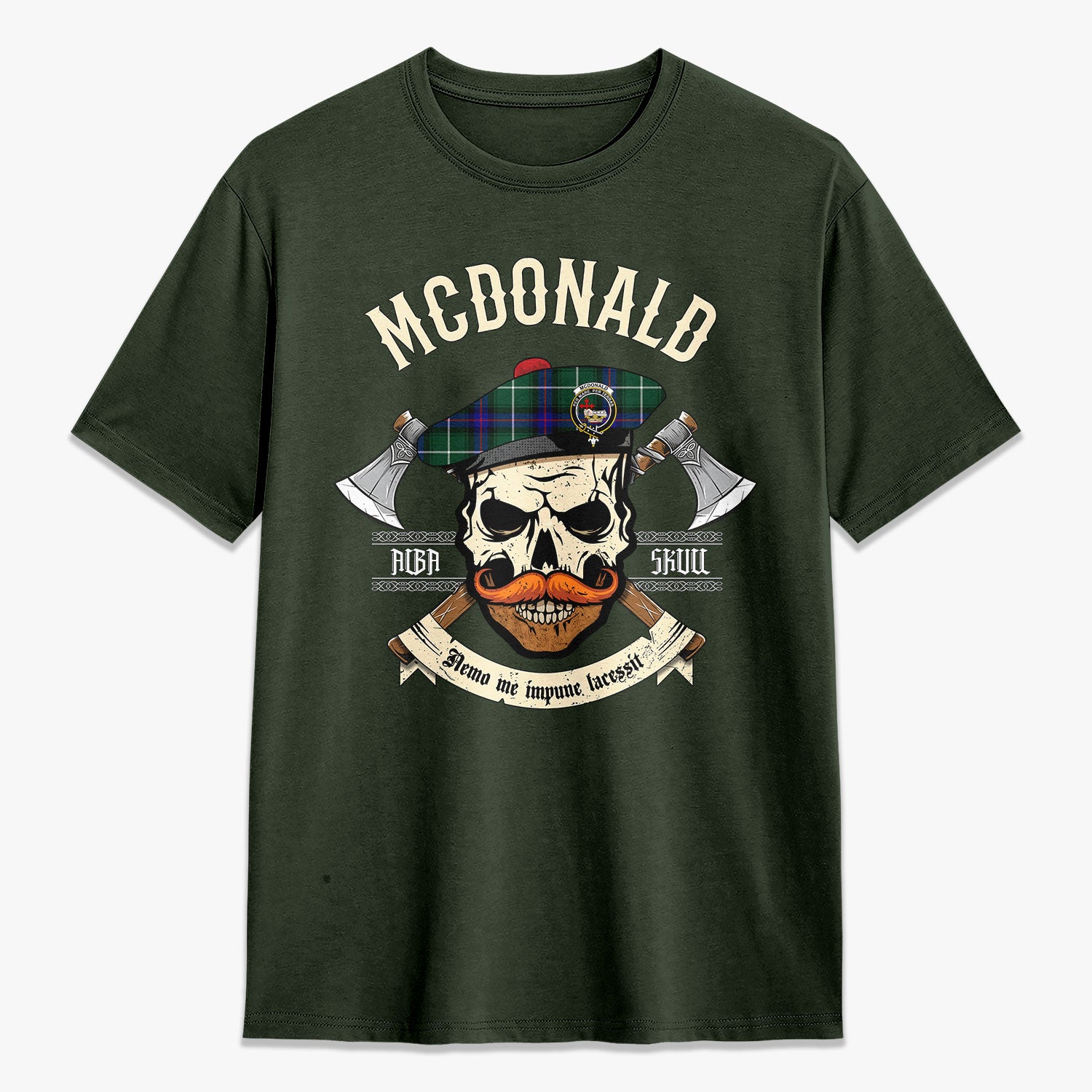 McDonald of the Isles Hunting Modern Tartan Crest 2D T-shirt - Alba Skull Style