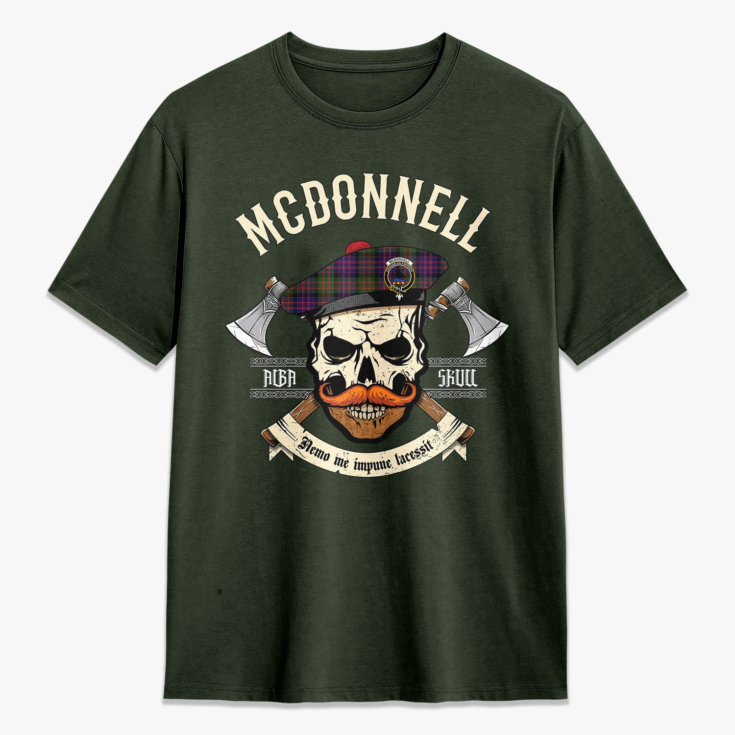 McDonnell of Glengarry Ancient Tartan Crest 2D T-shirt - Alba Skull Style