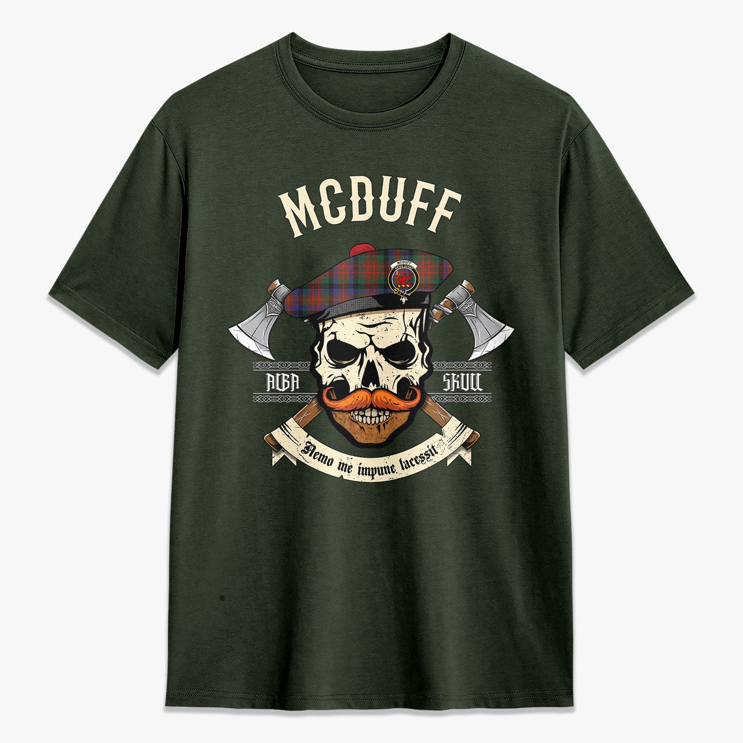 McDuff Hunting Modern Tartan Crest 2D T-shirt - Alba Skull Style