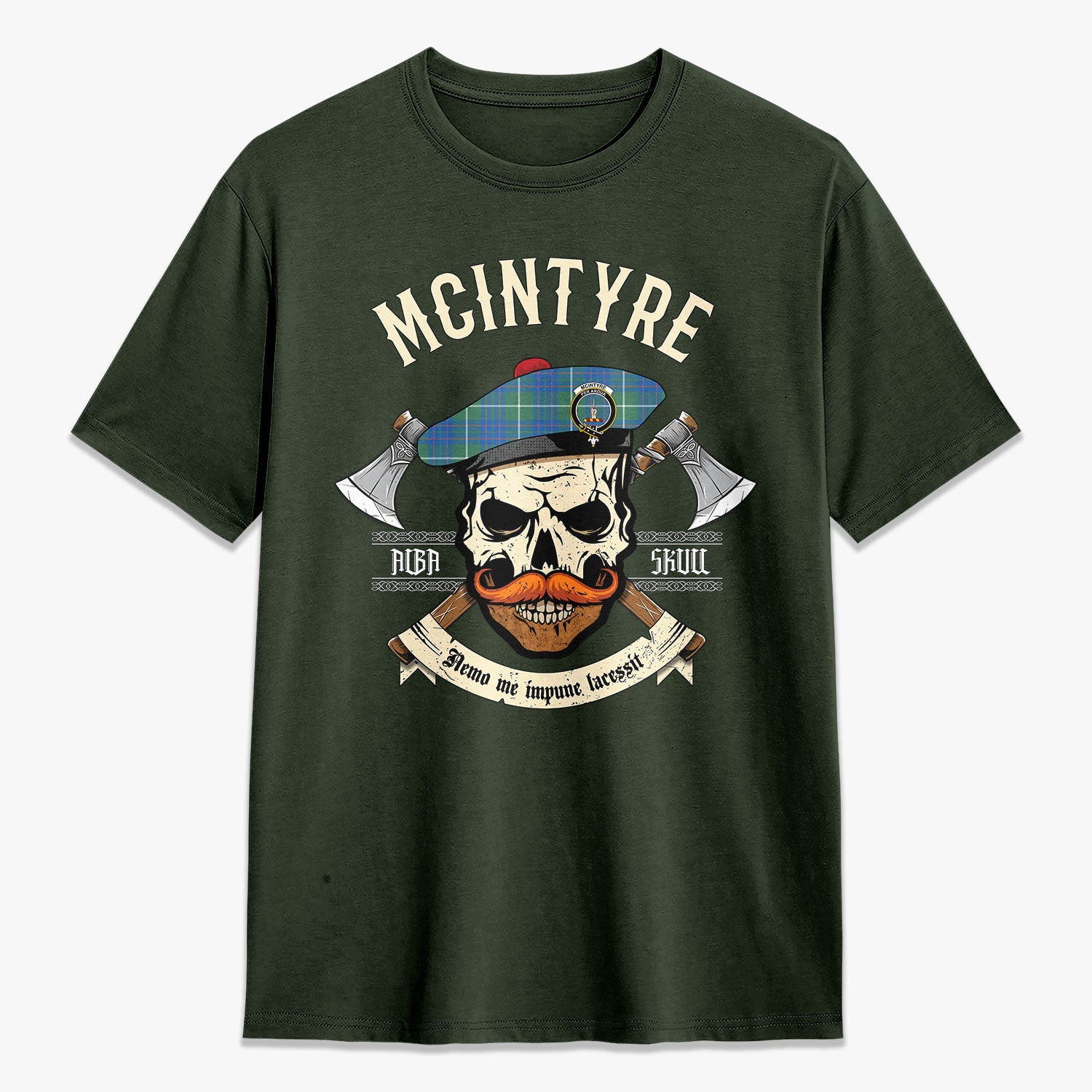 McIntyre Hunting Ancient Tartan Crest 2D T-shirt - Alba Skull Style