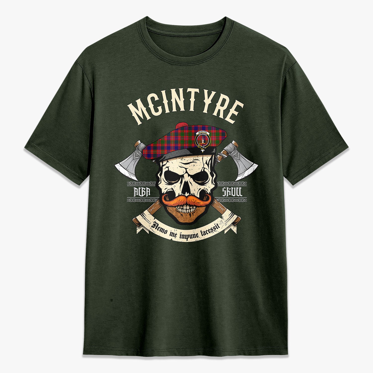 McIntyre Modern Tartan Crest 2D T-shirt - Alba Skull Style