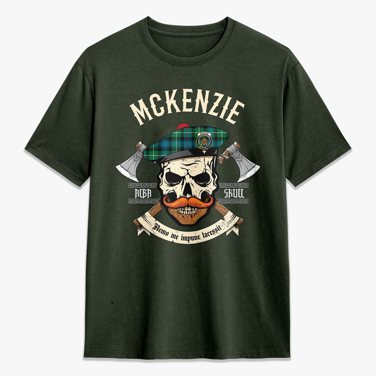 McKenzie Ancient Tartan Crest 2D T-shirt - Alba Skull Style