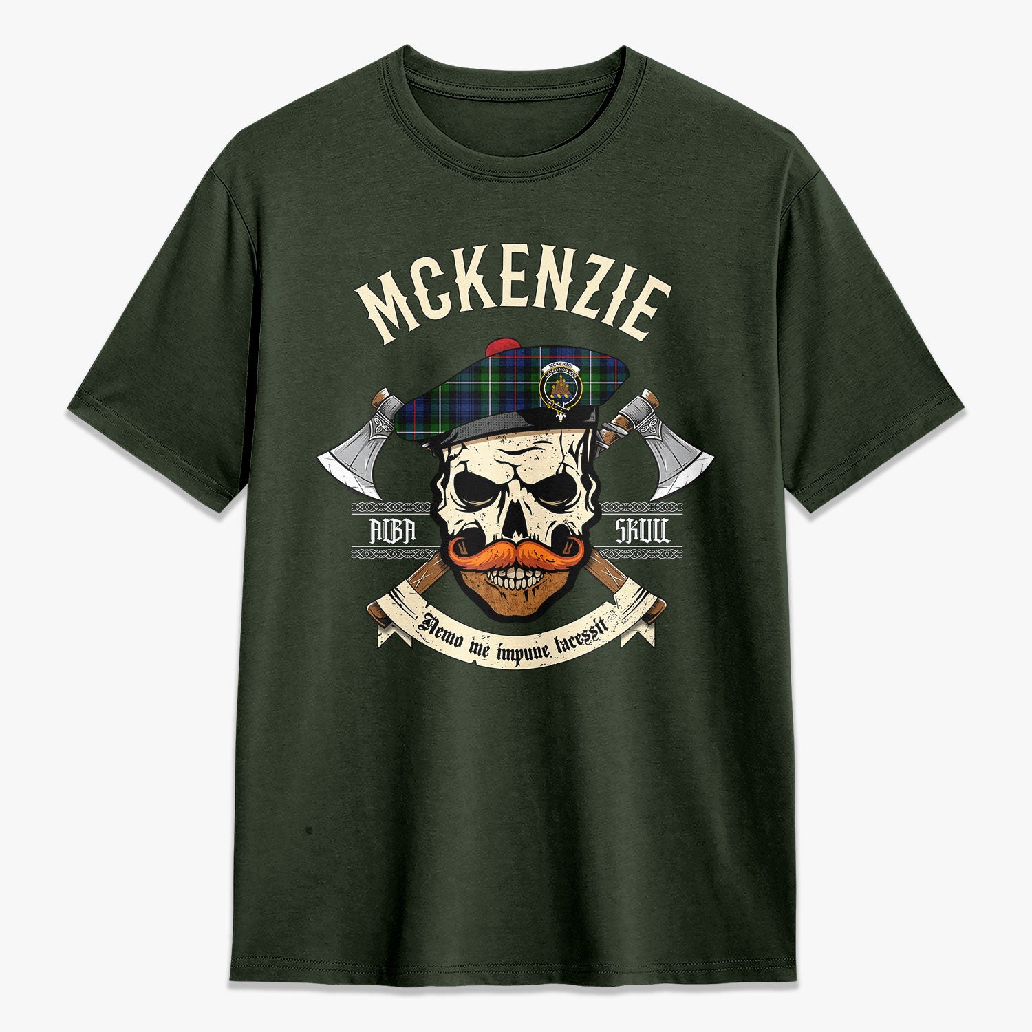 McKenzie Modern Tartan Crest 2D T-shirt - Alba Skull Style