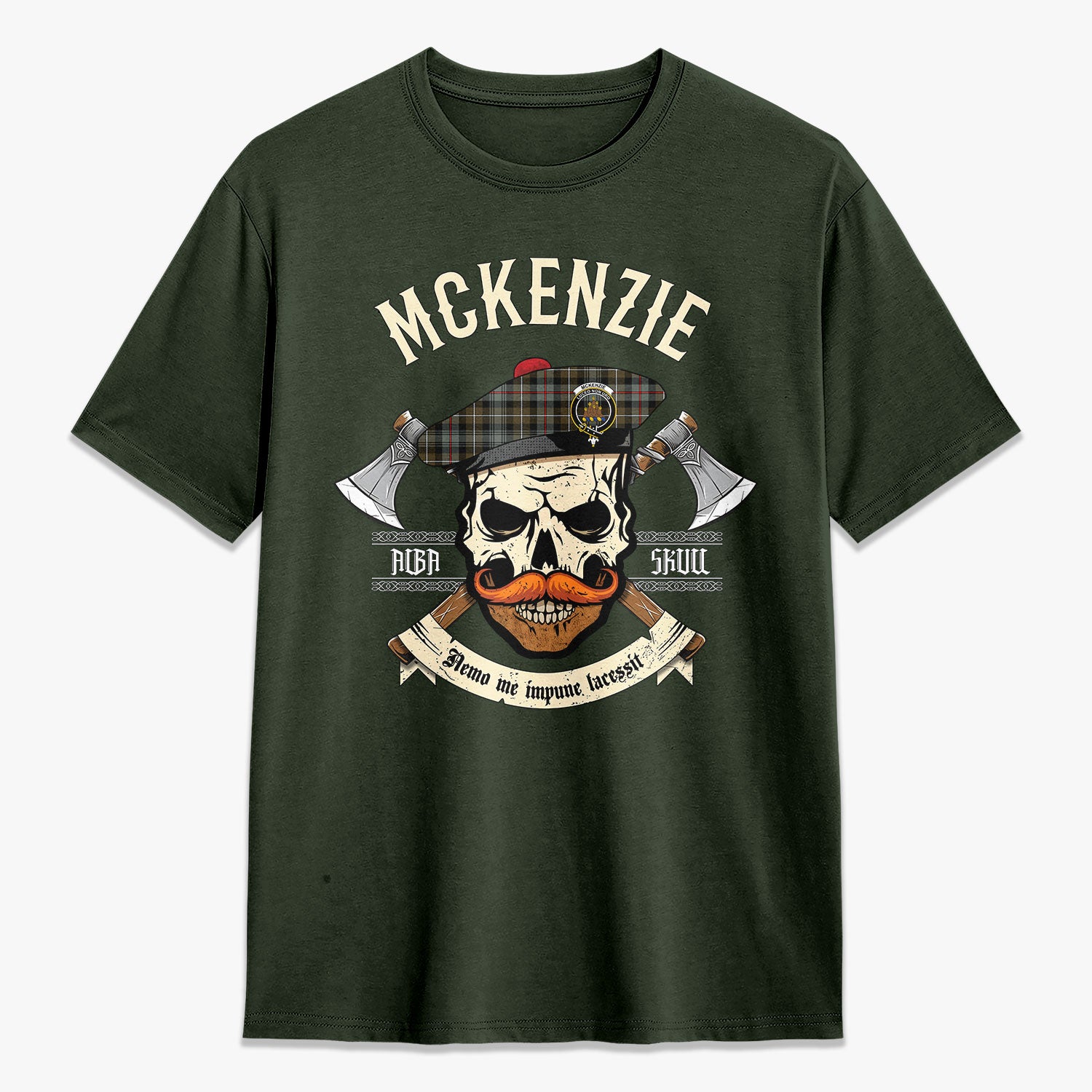 McKenzie Weathered Tartan Crest 2D T-shirt - Alba Skull Style