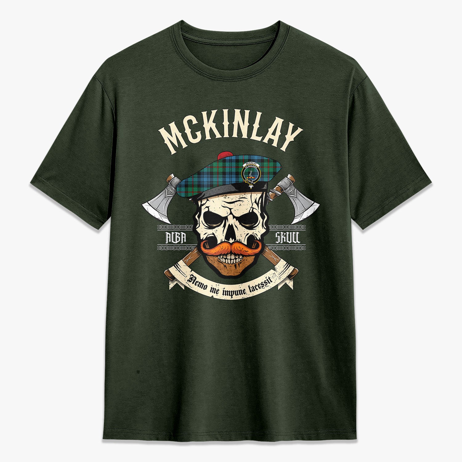 McKinlay Ancient Tartan Crest 2D T-shirt - Alba Skull Style