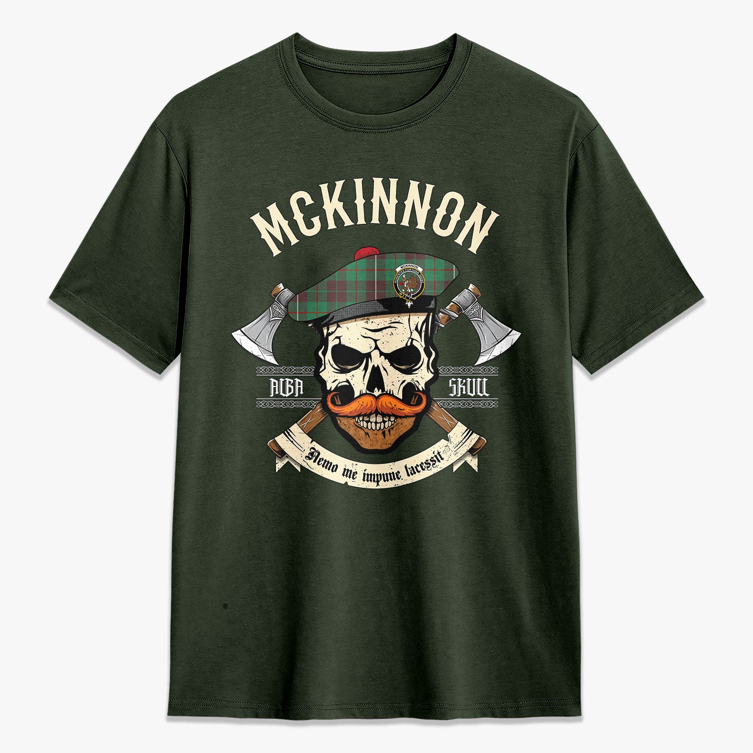 McKinnon Hunting Ancient Tartan Crest 2D T-shirt - Alba Skull Style