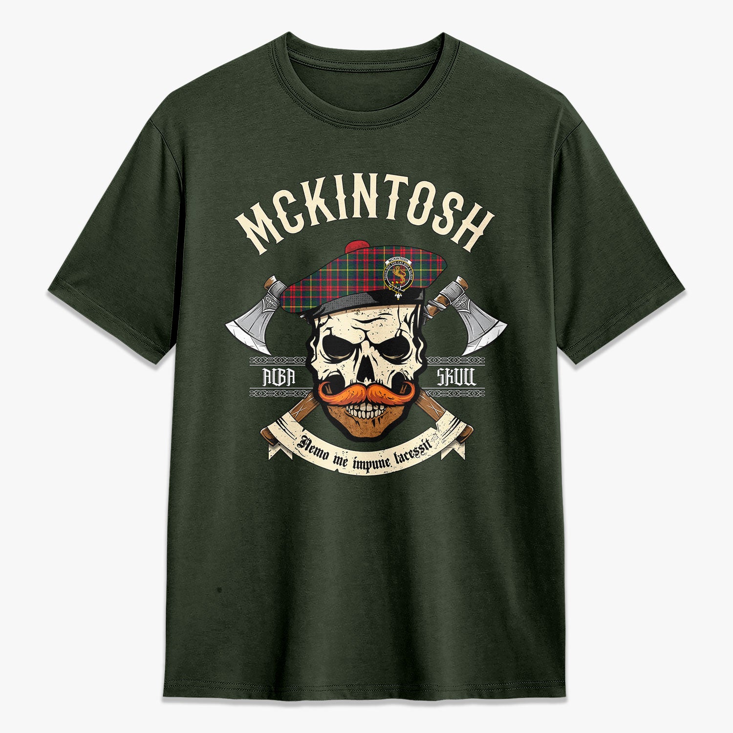 McKintosh Hunting Modern Tartan Crest 2D T-shirt - Alba Skull Style