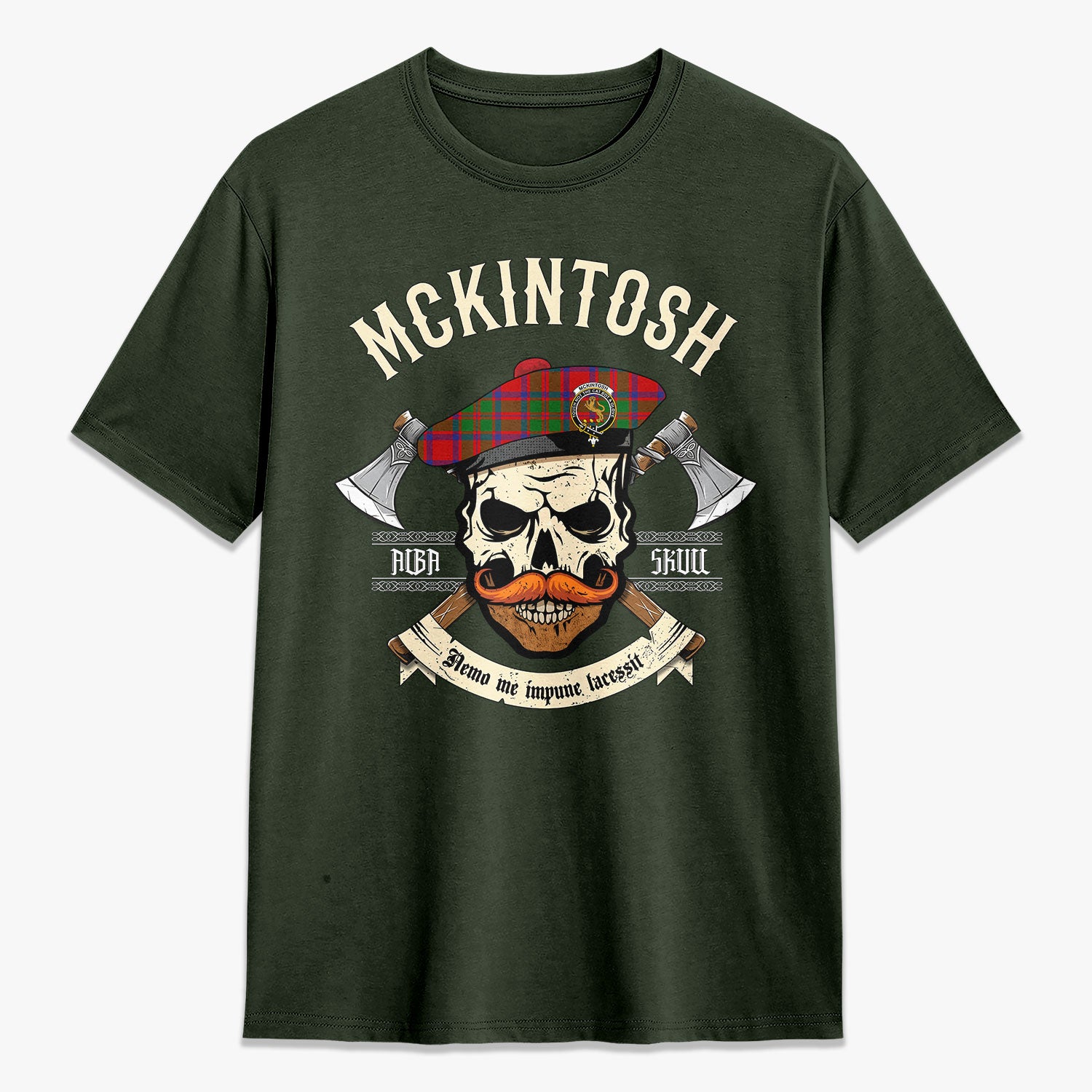 McKintosh Modern Tartan Crest 2D T-shirt - Alba Skull Style