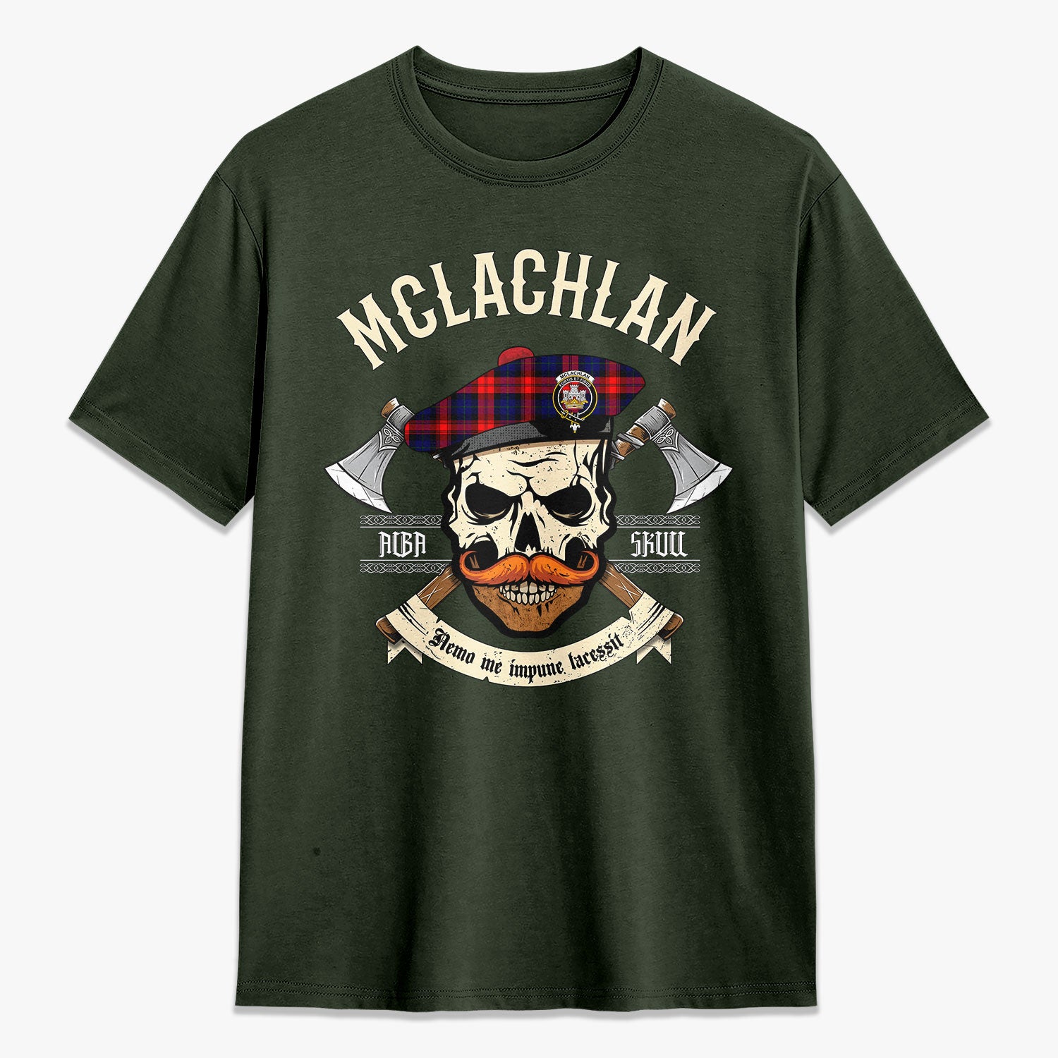 McLachlan Modern Tartan Crest 2D T-shirt - Alba Skull Style