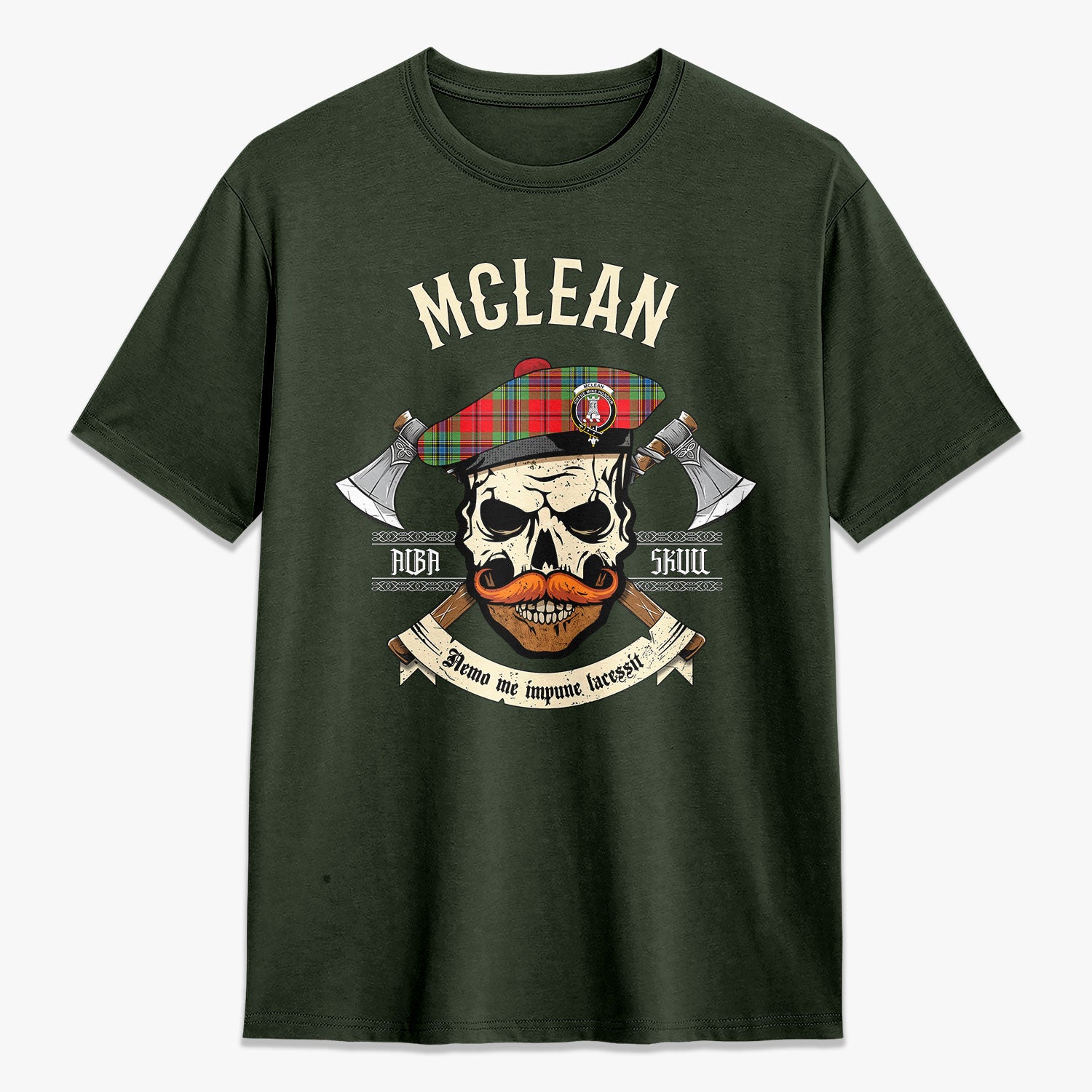 McLean of Duart Modern Tartan Crest 2D T-shirt - Alba Skull Style