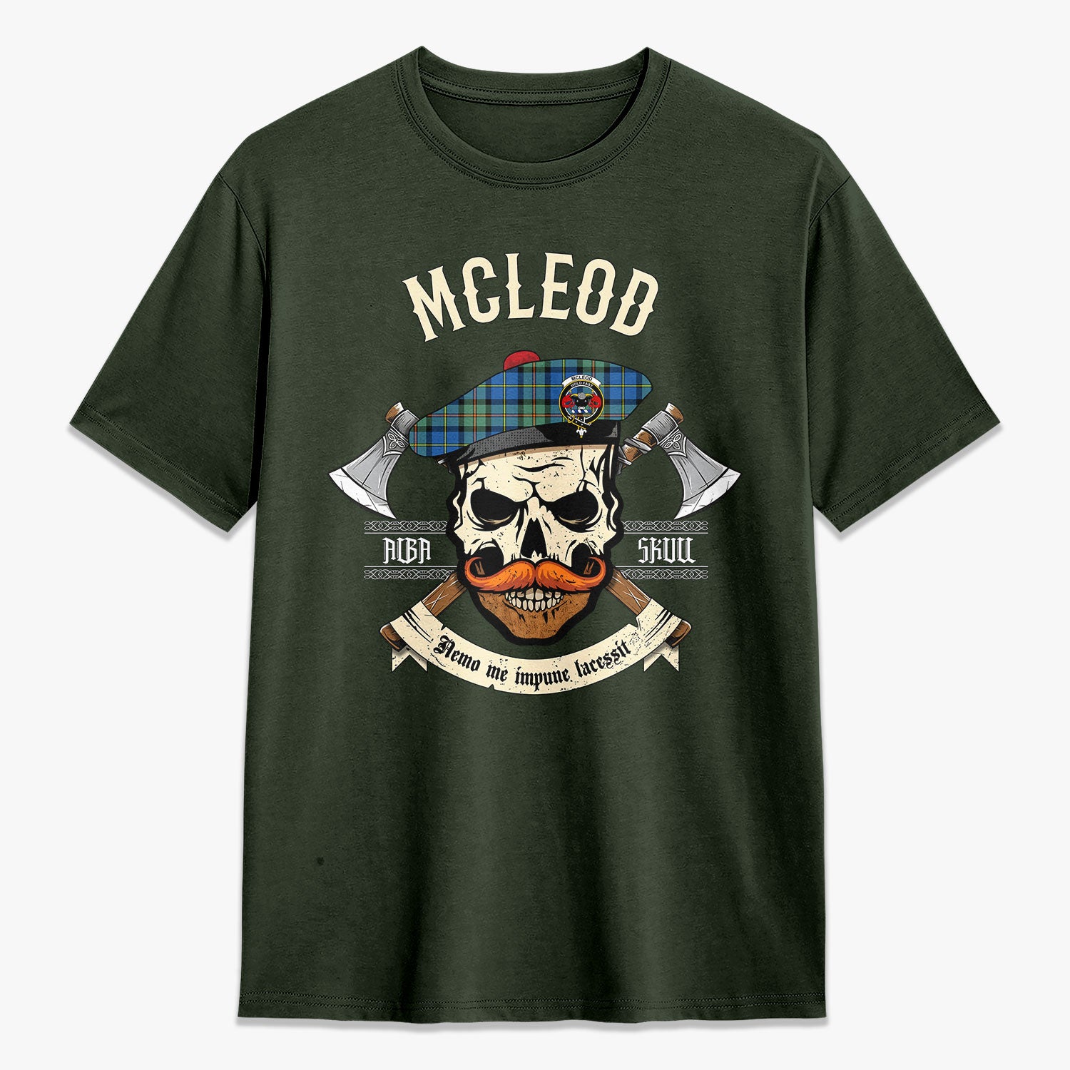 McLeod of Harris Ancient Tartan Crest 2D T-shirt - Alba Skull Style