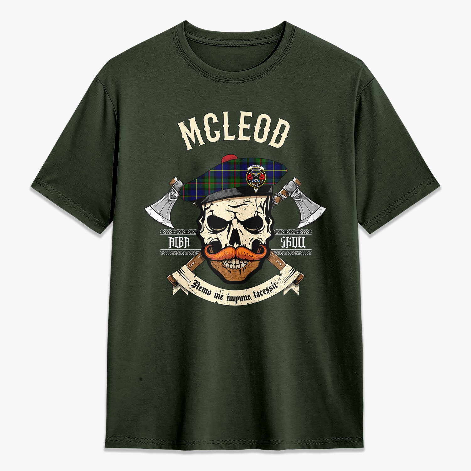 McLeod of Harris Modern Tartan Crest 2D T-shirt - Alba Skull Style