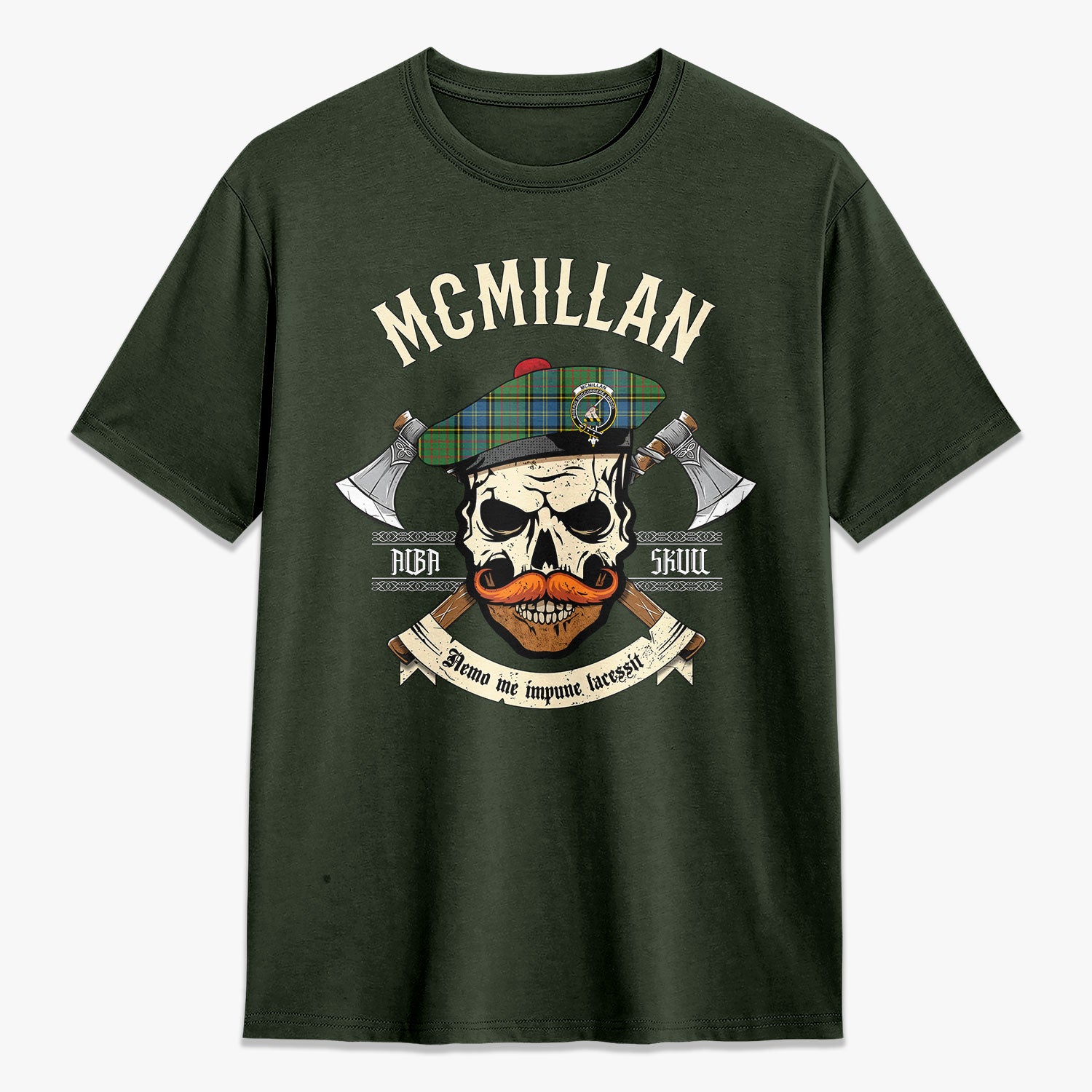 McMillan Hunting Ancient Tartan Crest 2D T-shirt - Alba Skull Style