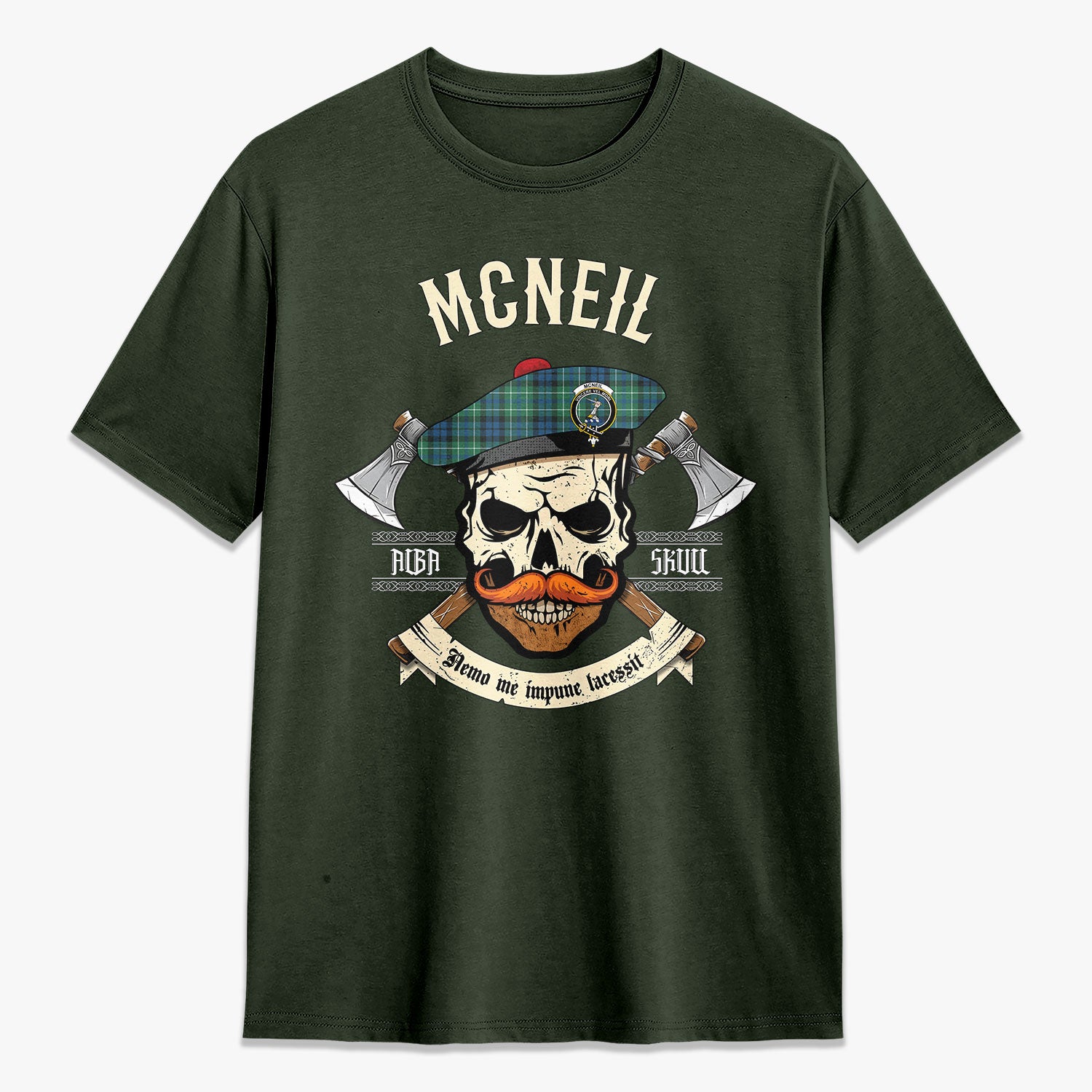 McNeil of Colonsay Ancient Tartan Crest 2D T-shirt - Alba Skull Style