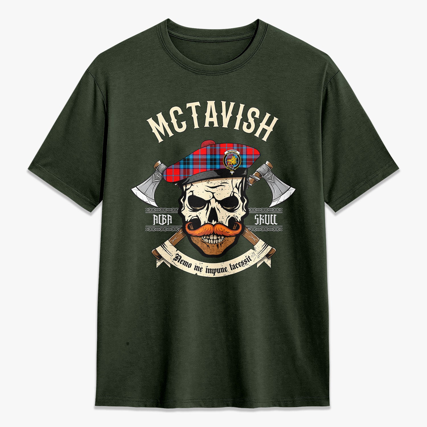 McTavish Modern Tartan Crest 2D T-shirt - Alba Skull Style