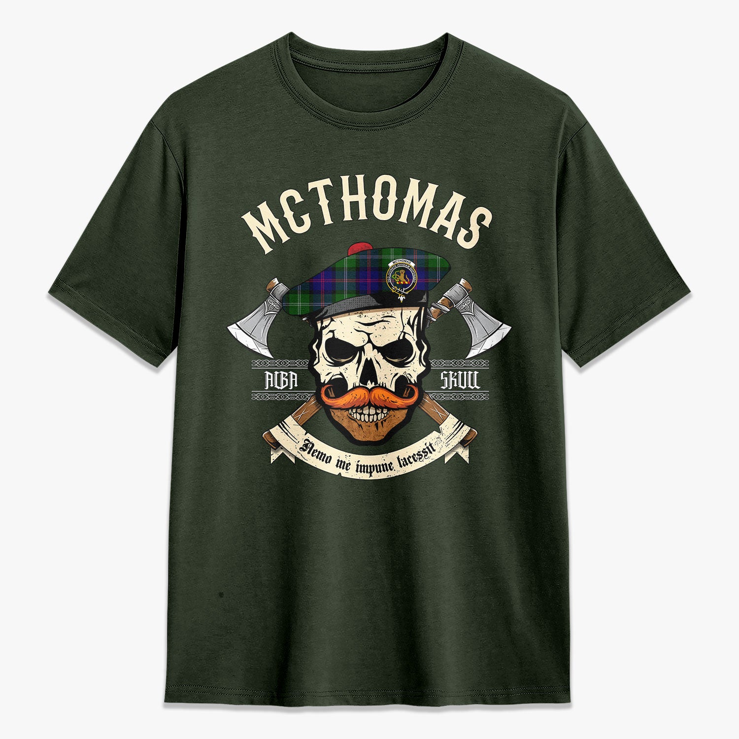 McThomas Modern Tartan Crest 2D T-shirt - Alba Skull Style