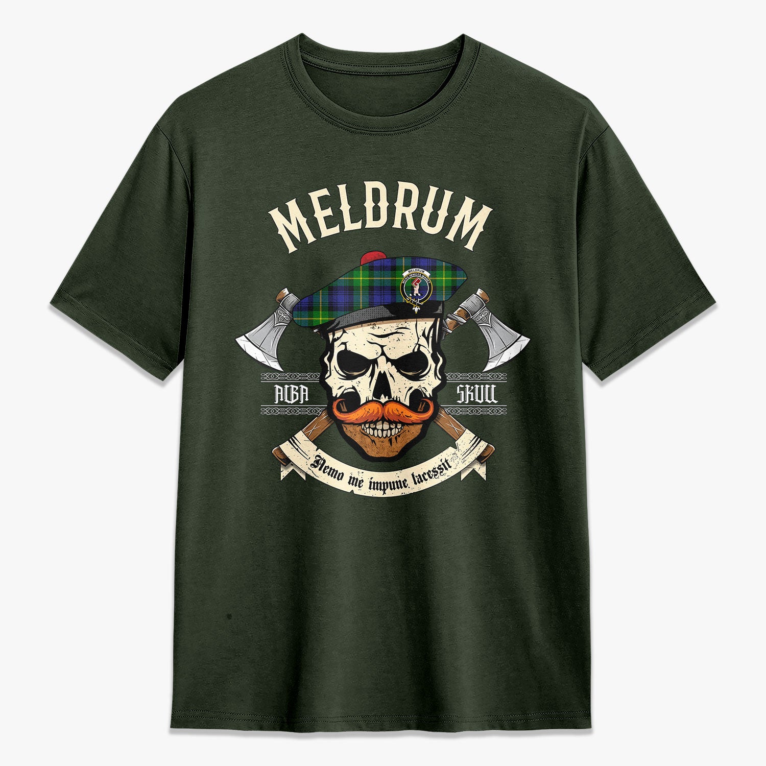 Meldrum Tartan Crest 2D T-shirt - Alba Skull Style