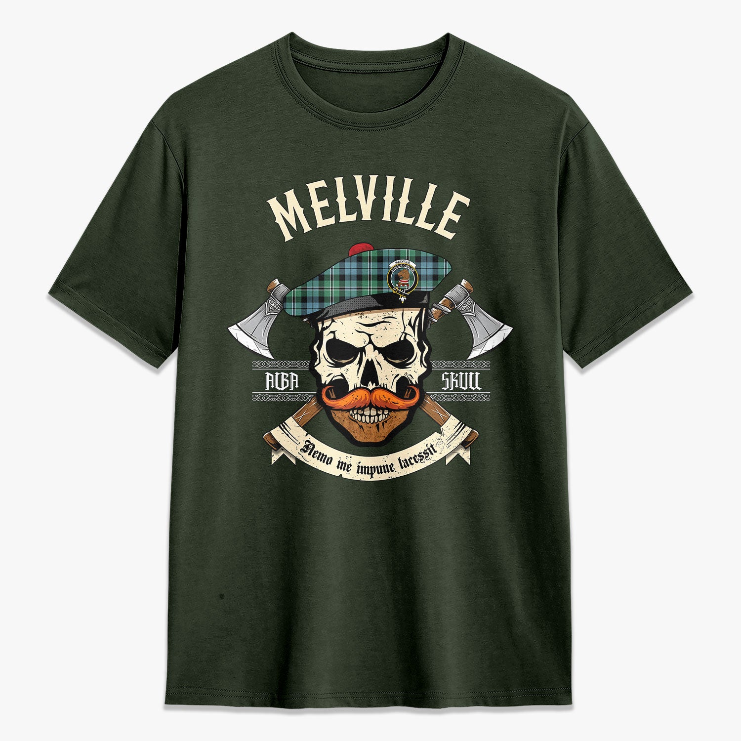 Melville Tartan Crest 2D T-shirt - Alba Skull Style