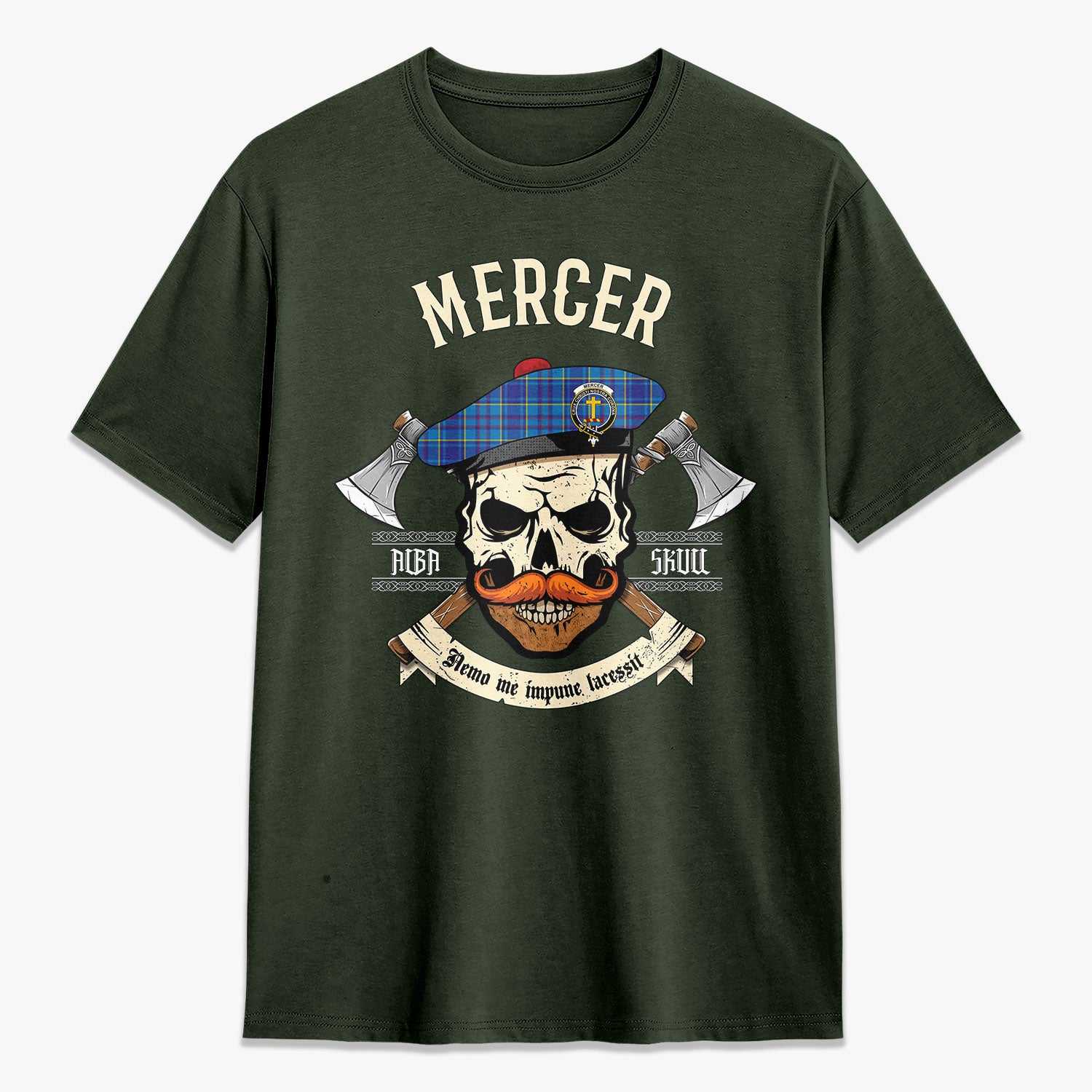 Mercer Modern Tartan Crest 2D T-shirt - Alba Skull Style