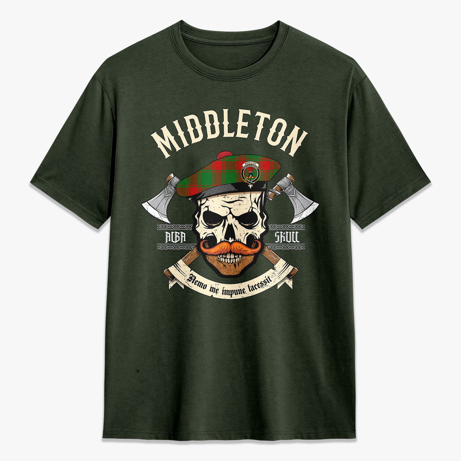 Middleton Modern Tartan Crest 2D T-shirt - Alba Skull Style