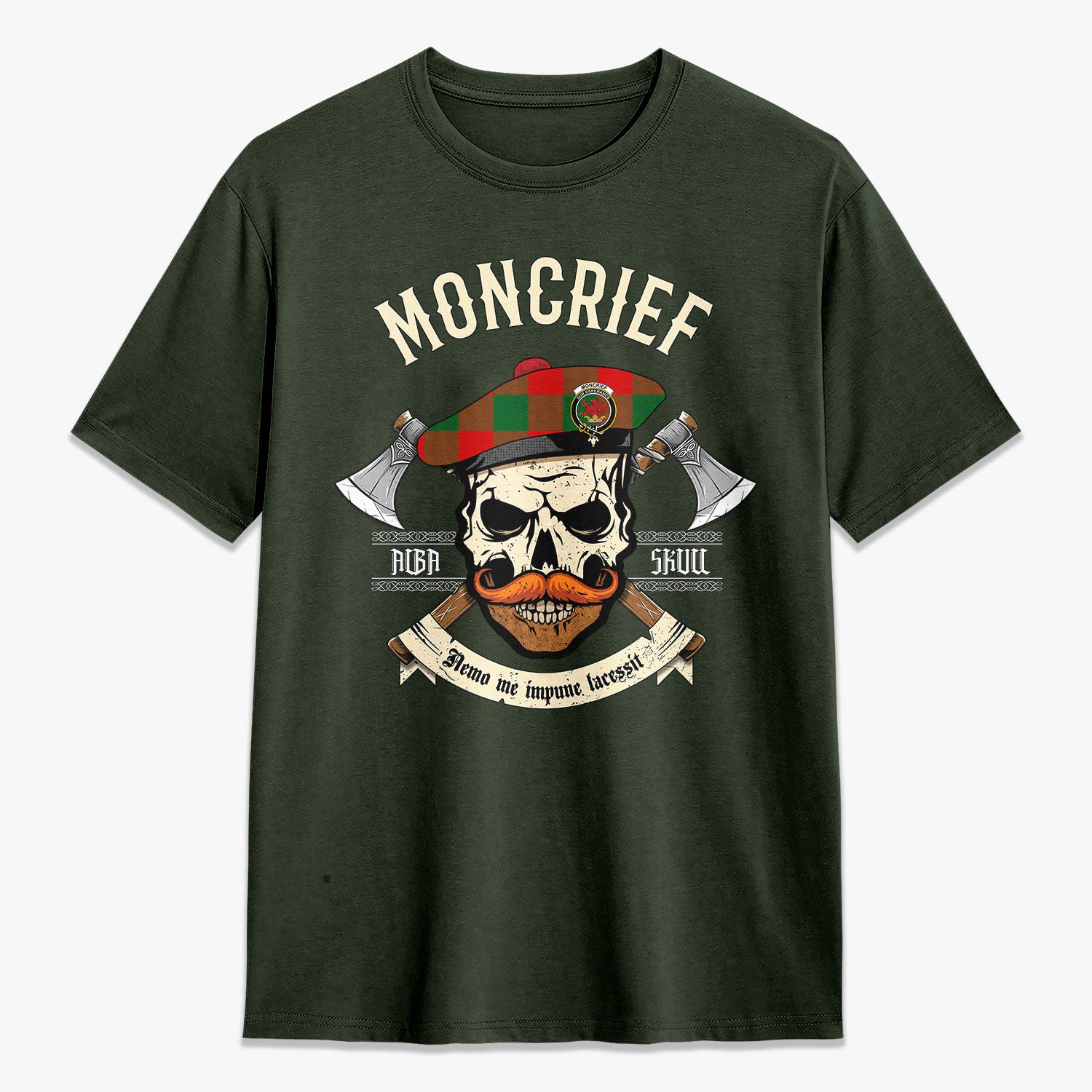 Moncrief Tartan Crest 2D T-shirt - Alba Skull Style