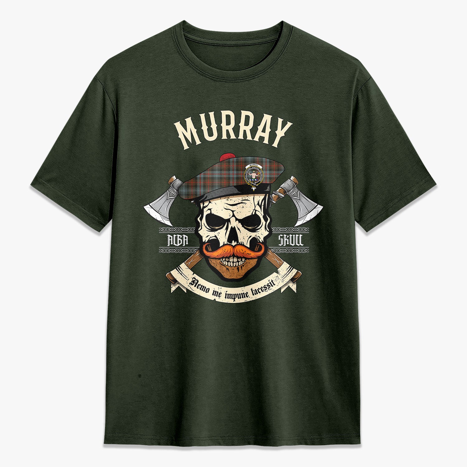 Murray of Atholl Weathered Tartan Crest 2D T-shirt - Alba Skull Style