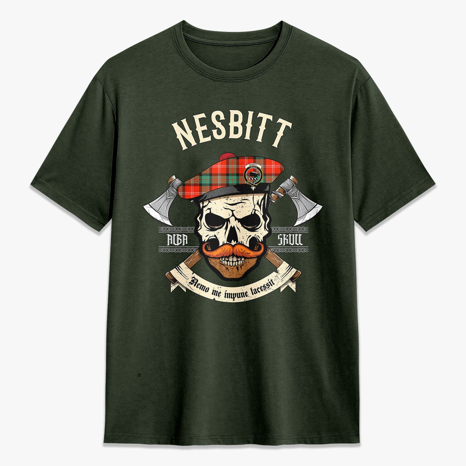 Nesbitt Ancient Tartan Crest 2D T-shirt - Alba Skull Style