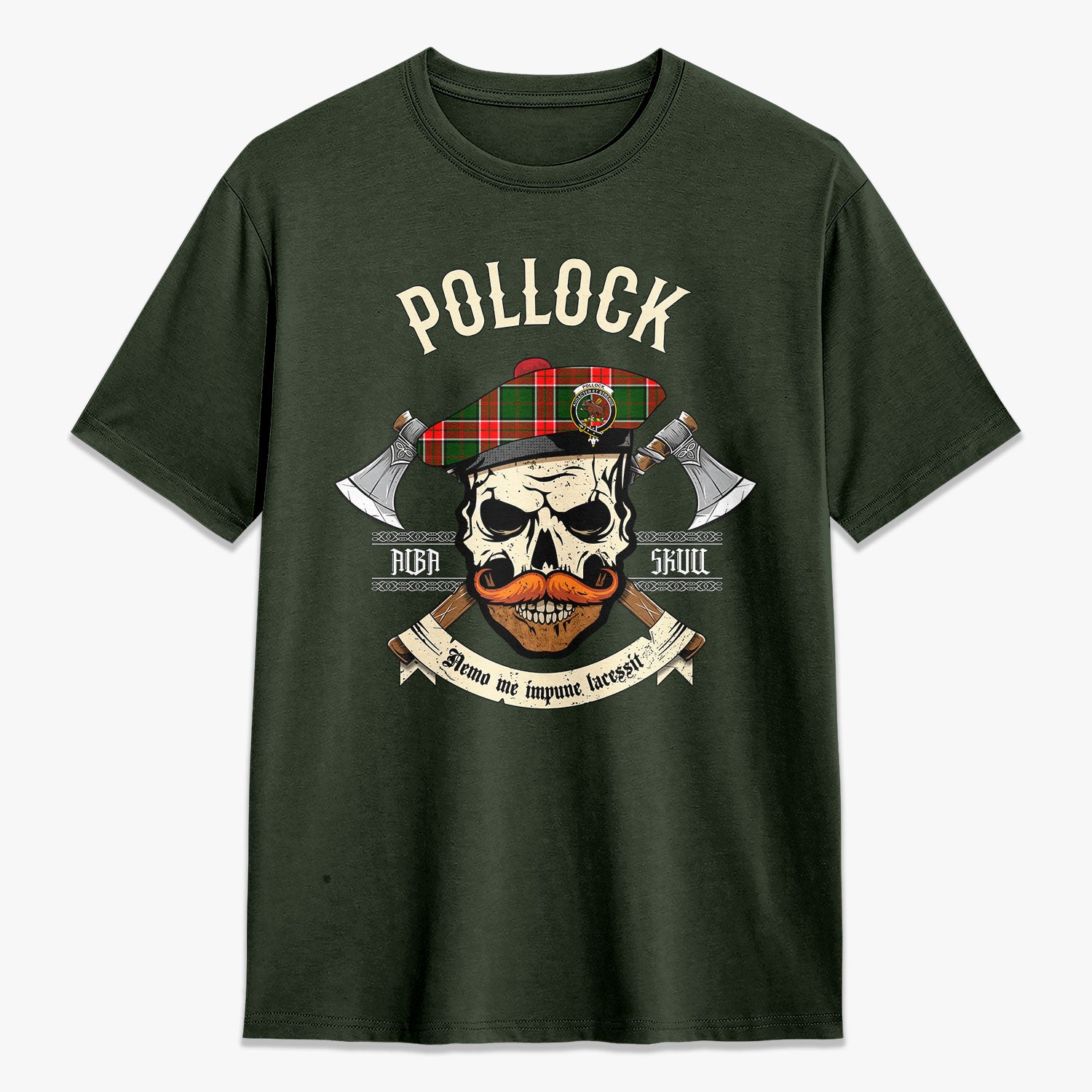 Pollock Tartan Crest 2D T-shirt - Alba Skull Style