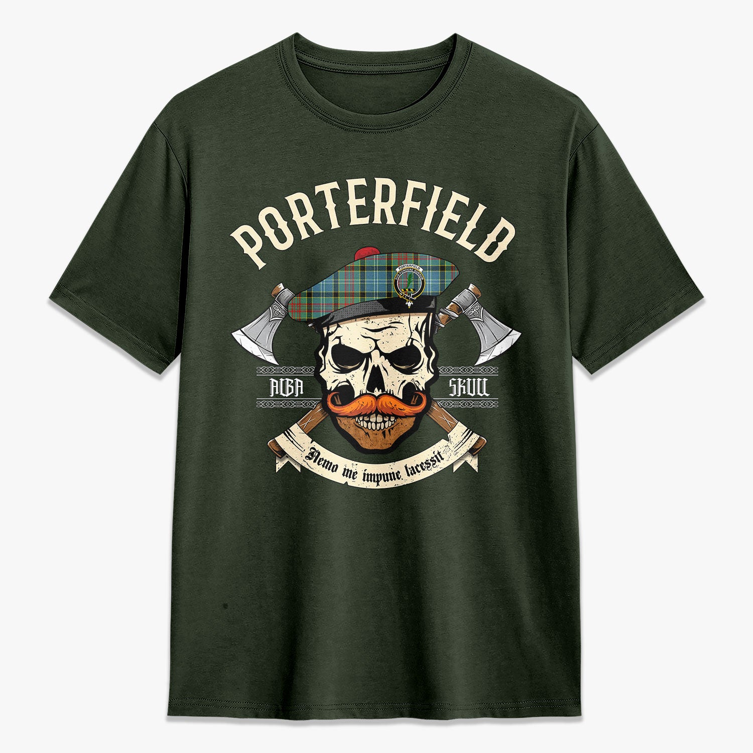 Porterfield Tartan Crest 2D T-shirt - Alba Skull Style