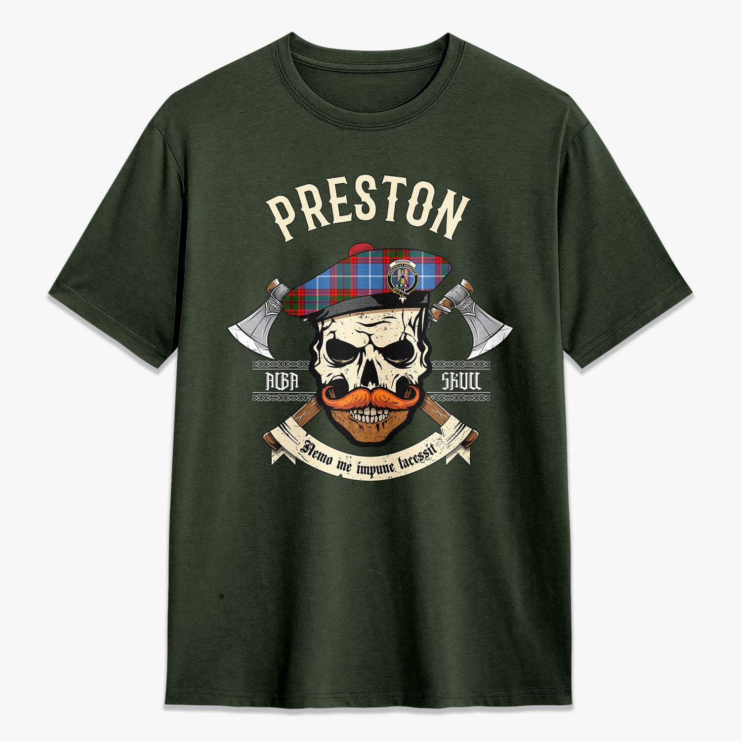 Preston Tartan Crest 2D T-shirt - Alba Skull Style