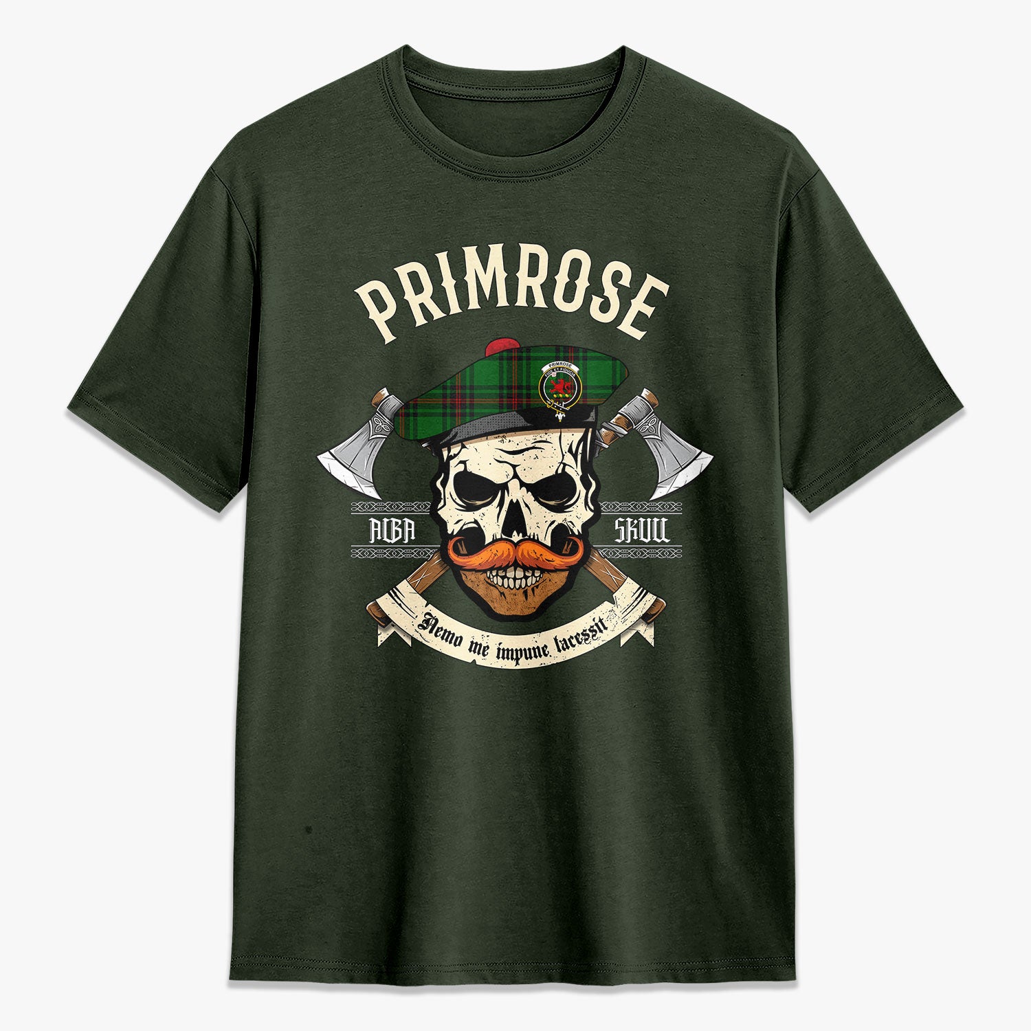 Primrose Tartan Crest 2D T-shirt - Alba Skull Style