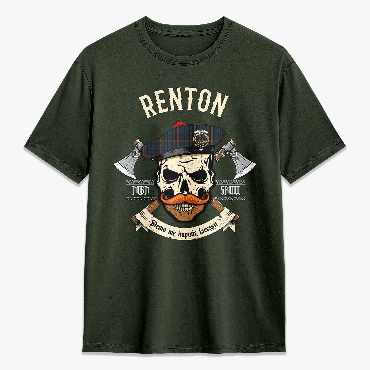 Renton Tartan Crest 2D T-shirt - Alba Skull Style