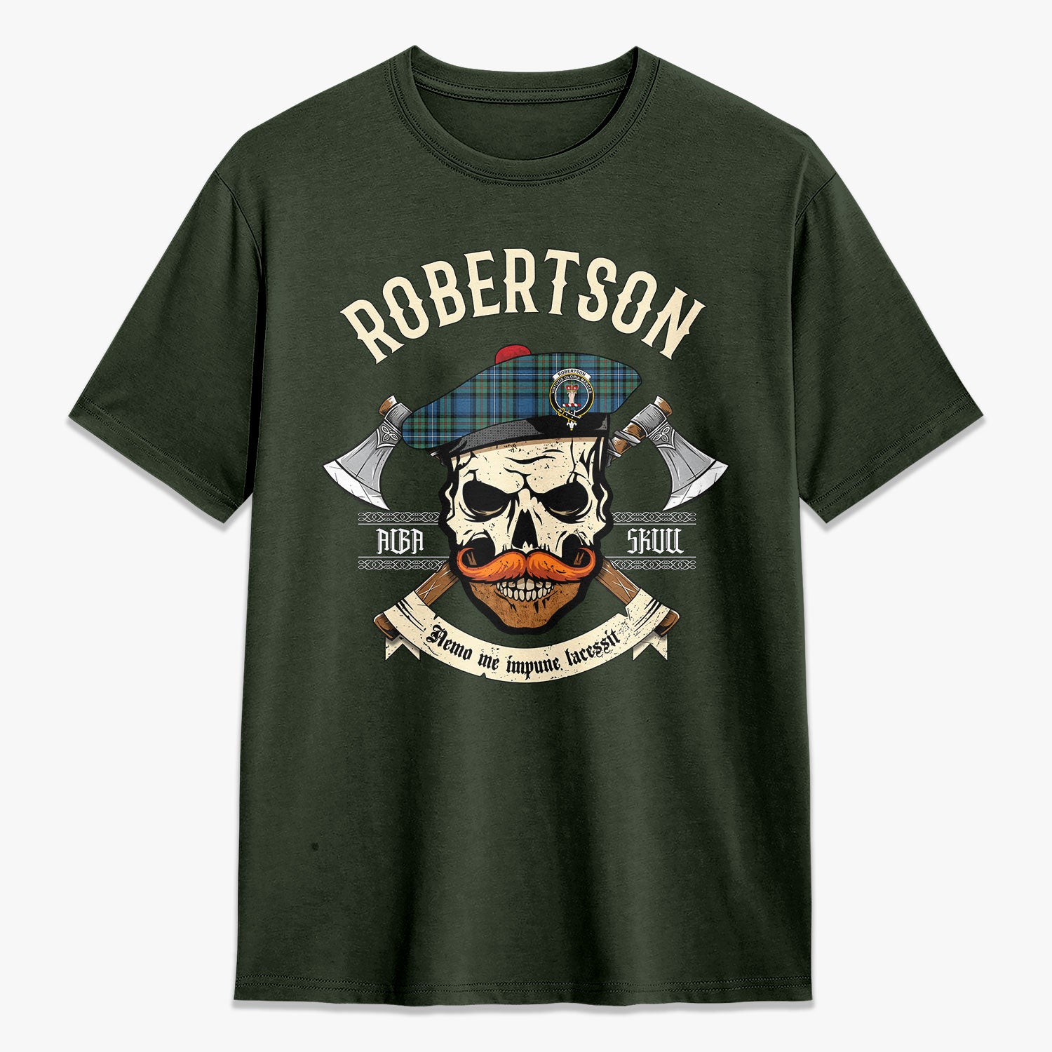 Robertson Hunting Ancient Tartan Crest 2D T-shirt - Alba Skull Style