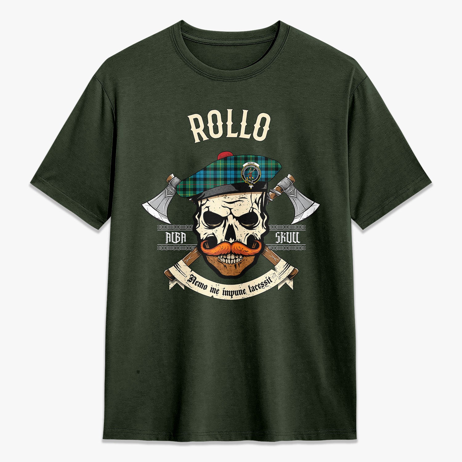 Rollo Ancient Tartan Crest 2D T-shirt - Alba Skull Style