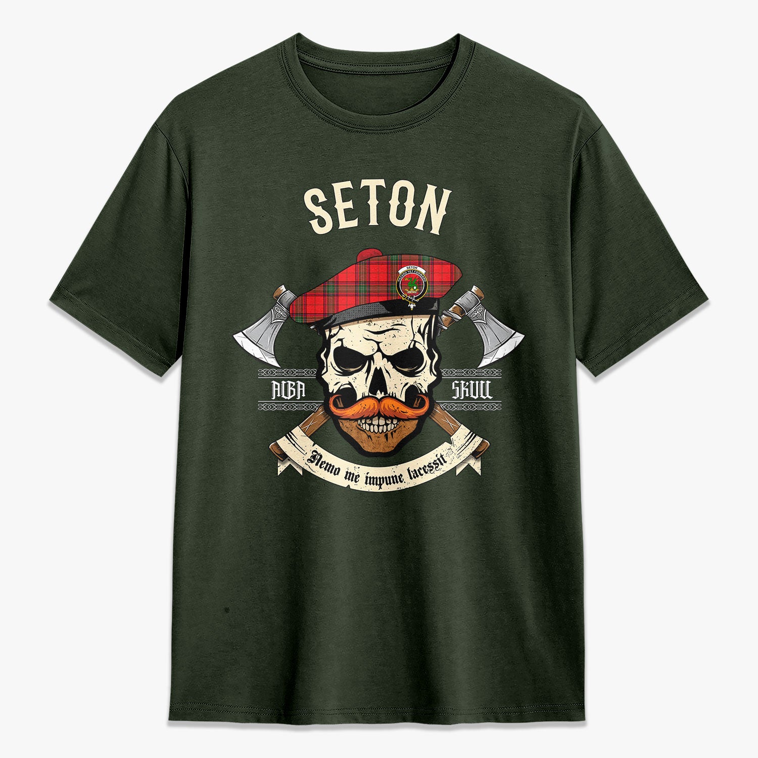 Seton Modern Tartan Crest 2D T-shirt - Alba Skull Style