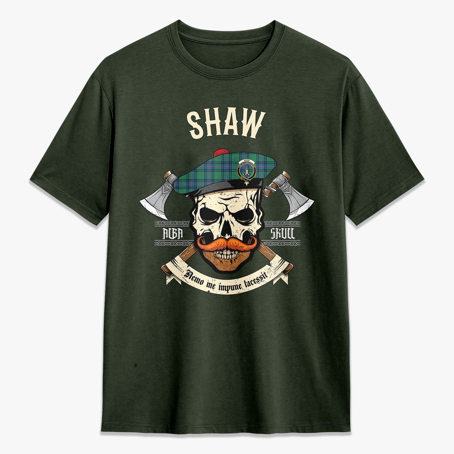 Shaw Ancient Tartan Crest 2D T-shirt - Alba Skull Style