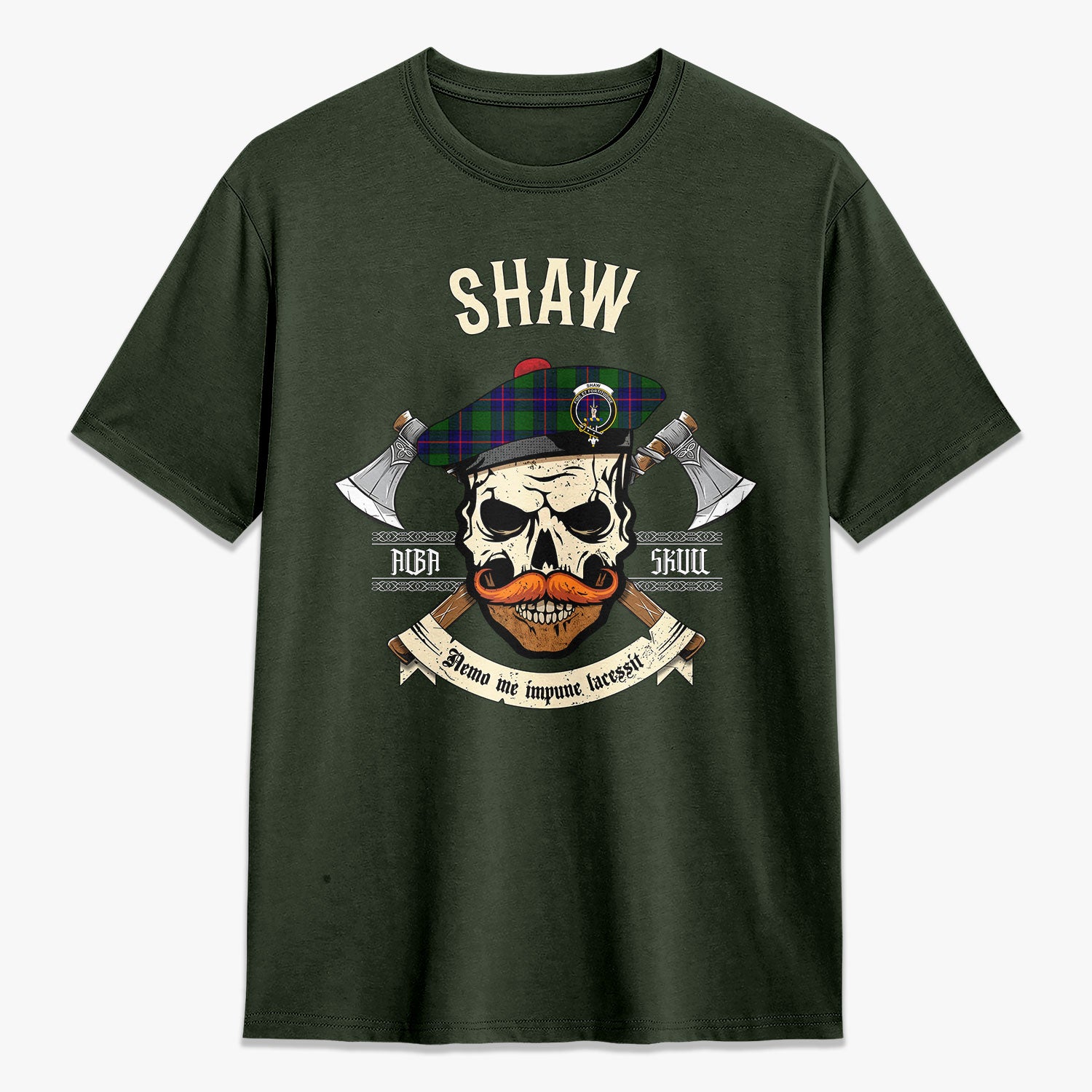 Shaw Modern Tartan Crest 2D T-shirt - Alba Skull Style