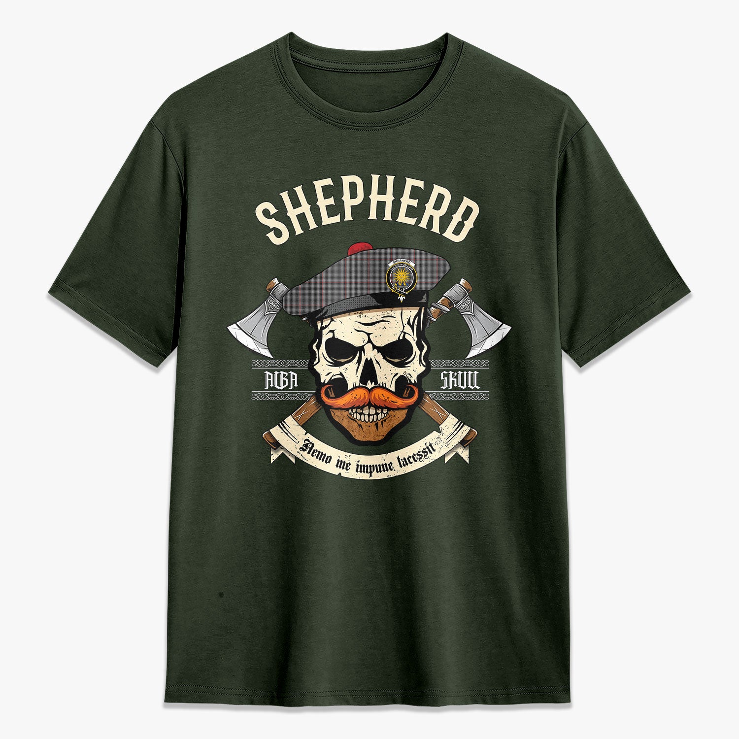 Shepherd Tartan Crest 2D T-shirt - Alba Skull Style