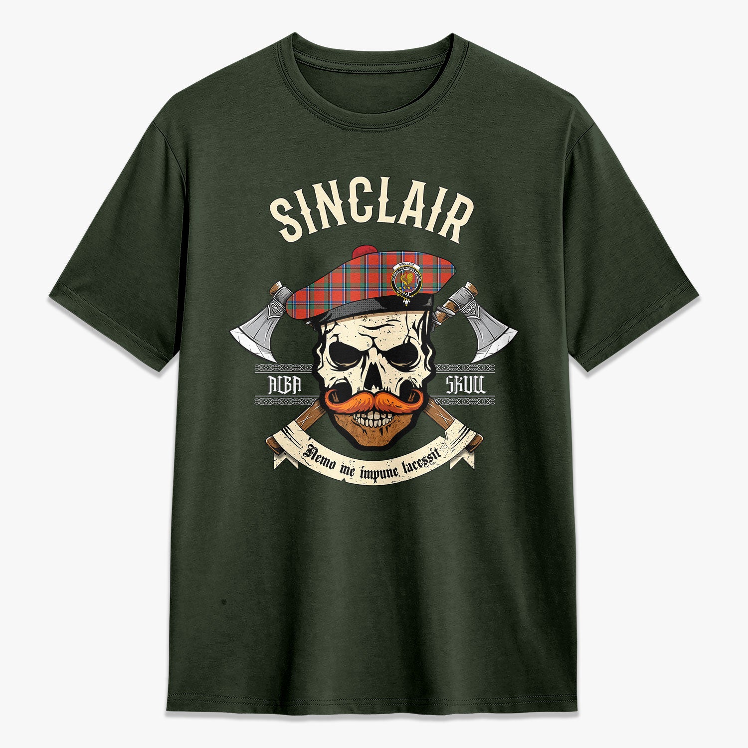 Sinclair Ancient Tartan Crest 2D T-shirt - Alba Skull Style