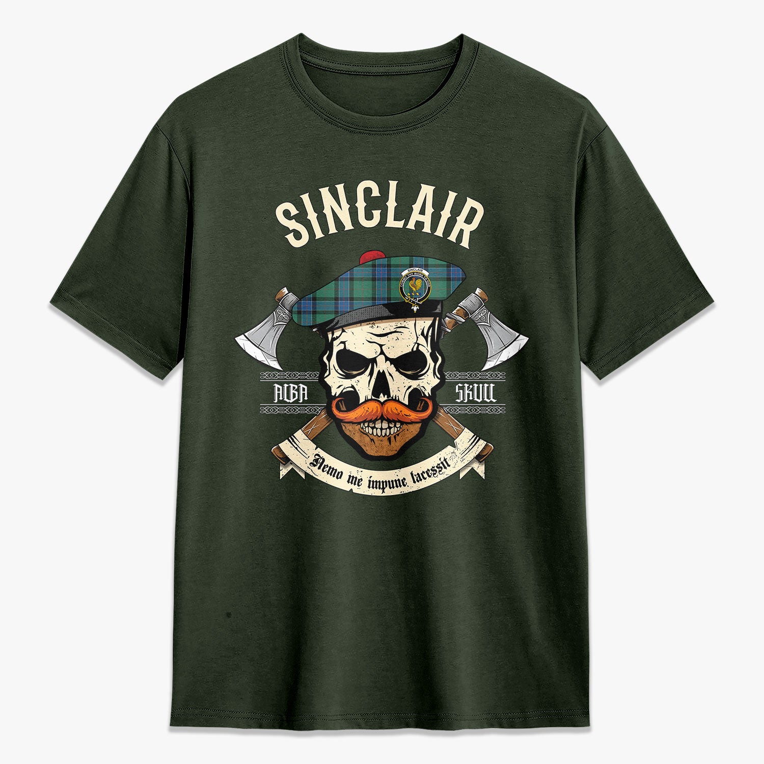 Sinclair Hunting Ancient Tartan Crest 2D T-shirt - Alba Skull Style