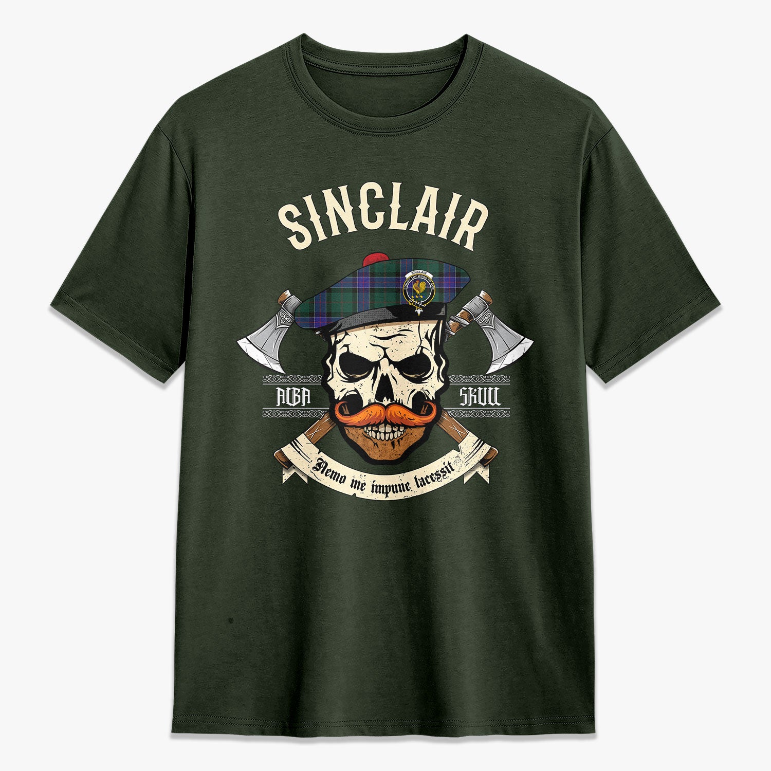 Sinclair Hunting Modern Tartan Crest 2D T-shirt - Alba Skull Style