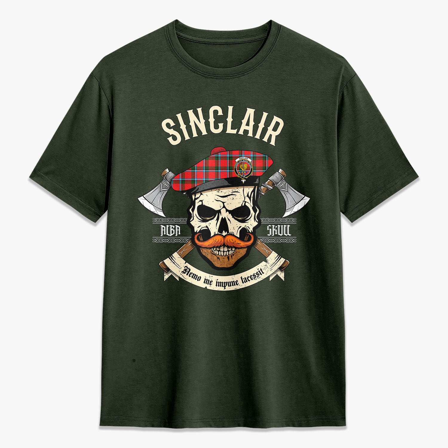 Sinclair Modern Tartan Crest 2D T-shirt - Alba Skull Style